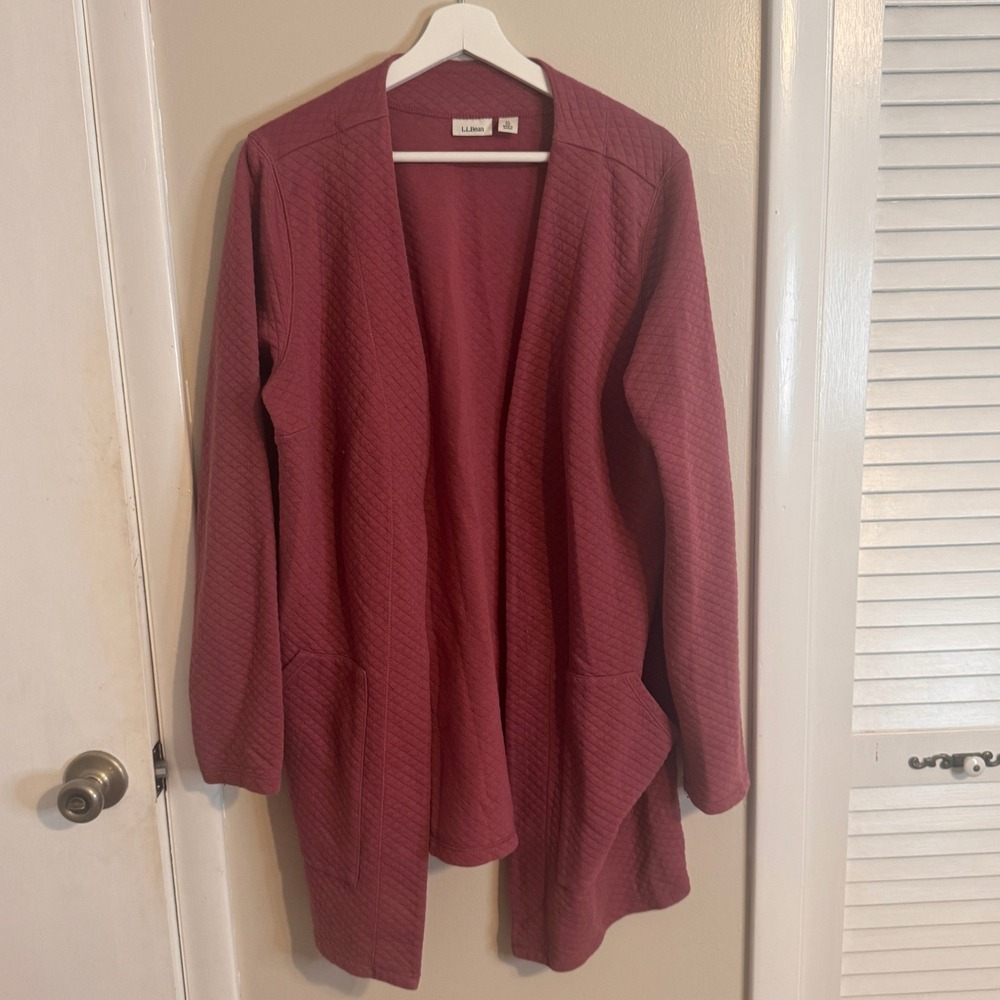 L.L.BEAN Womens Quilted Open Front Casual Cardigan SZ XL‎